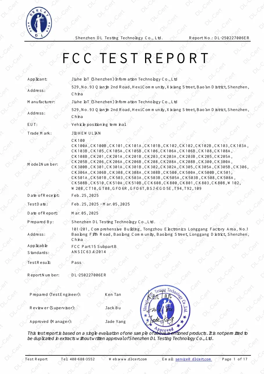CK100 FCC Part 15B Test Report
