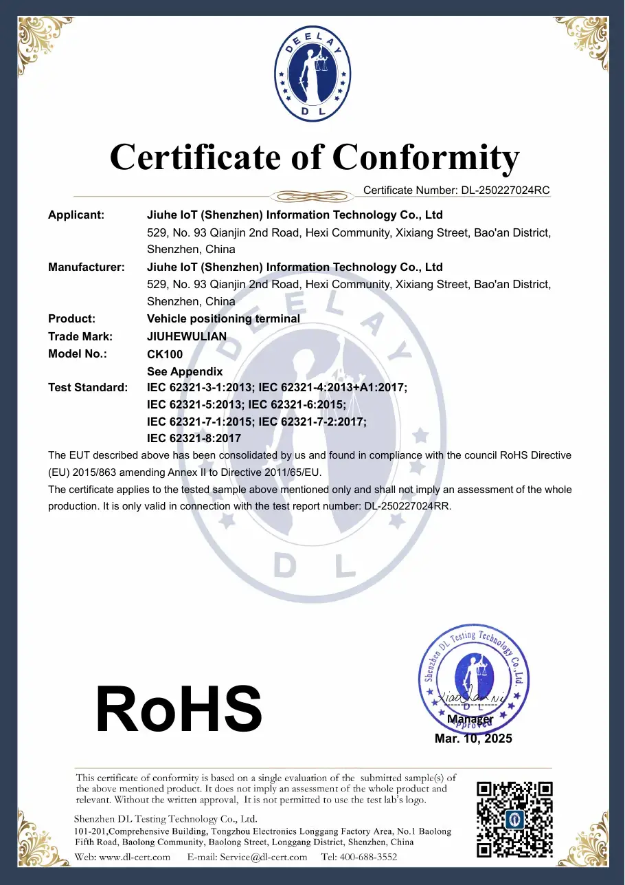 CK100 RoHS Certificate